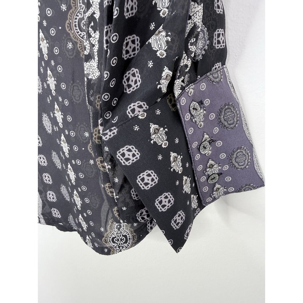 Robert Graham Womens Large‎ Silk Sheer Bandana Button Down Shirt Black - Picture 6 of 9